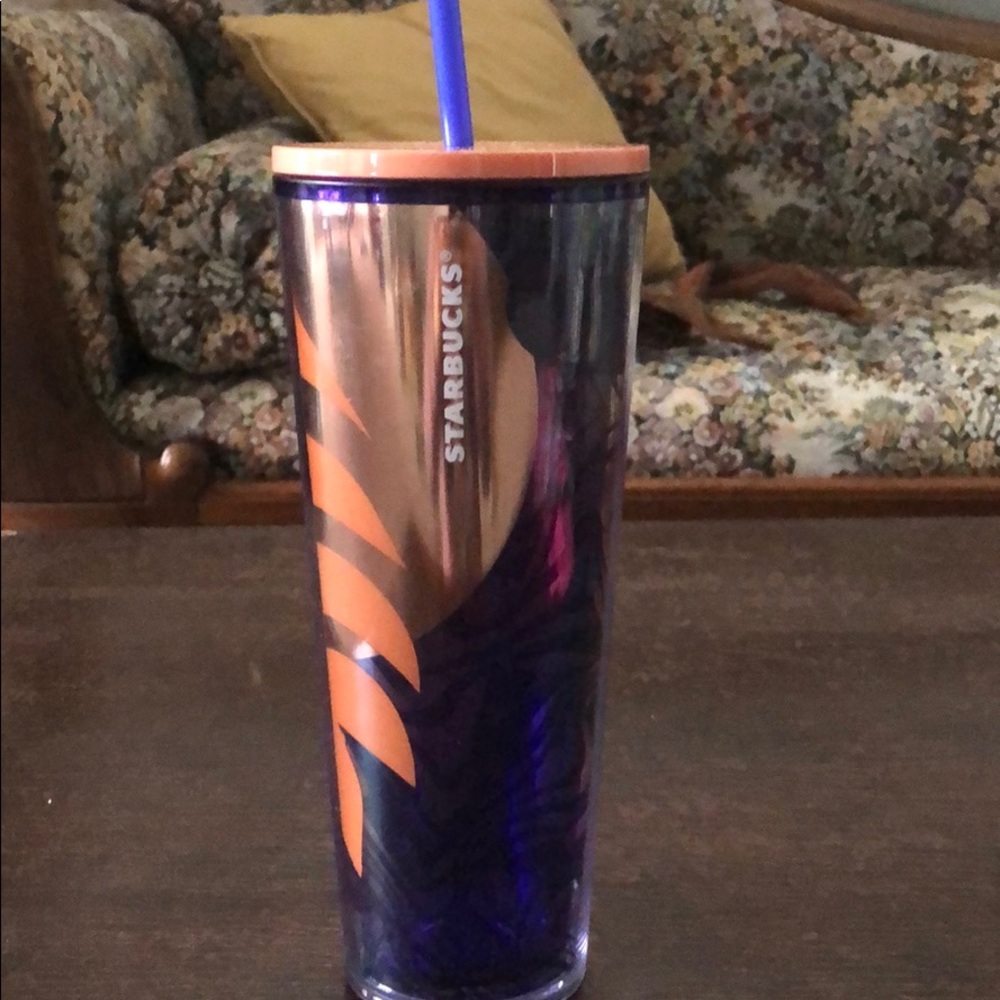 Starbucks orange blue palm